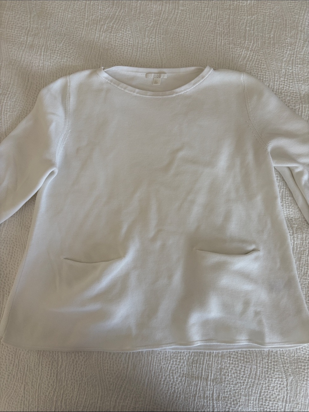 COS White Textured Knit Crewneck Sweater